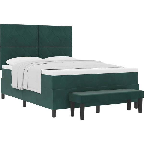 Vidaxl Letto A Molle Con Materasso Verde Scuro 160 X 200 Cm In Velluto-image