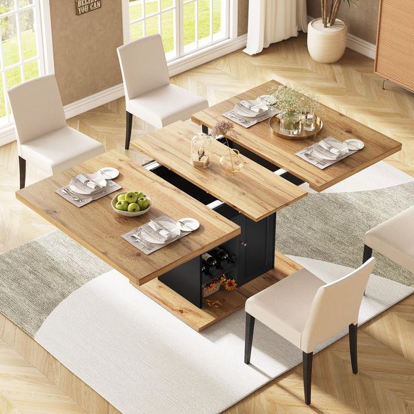 Tavolo Da Pranzo Flieks Allungabile, Tavolo Telescopico Con Armadio, Tavolo 110-140X80X75 Cm, Tavolo Da Cucina Rettangolare, Colore Legno E Nero-image