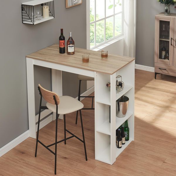 Tavolo Da Bar 'Danderyd' 120 X 60 X 106 Cm Con 3 Ripiani Bianco/Rovere-image