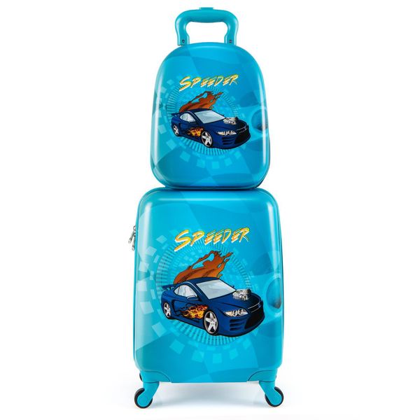 Costway 2 Pezzi Valigia Per Bambini + Zaino, Trolley Per Bambini, Valigie Per Bambini, Set Di Valigie Per Bambini, Valigie Da Viaggio A Guscio Duro, Blu-image