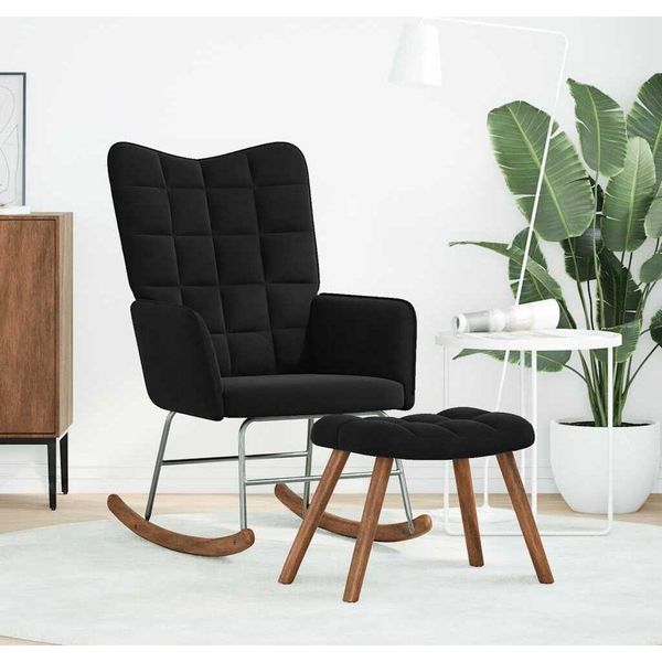 Syfax™ Sedia A Dondolo Con Sgabello In Velluto Nero-image