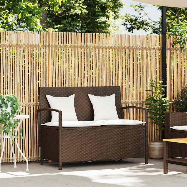 Syfax™ Panca Portaoggetti Da Giardino Con Cuscino Marrone Polyrattan-image