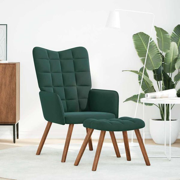 Syfax™ Poltrona Relax Con Sgabello In Velluto Verde Scuro-image
