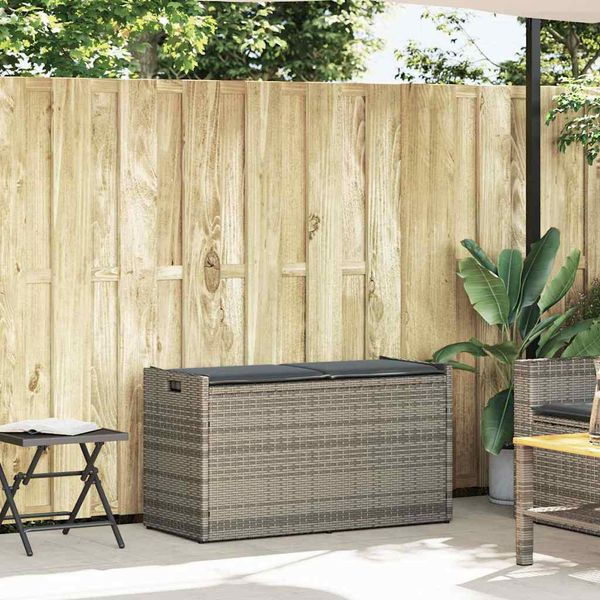 Syfax™ Cassapanca Da Esterno Con Cuscino Grigia 100 Cm In Polyrattan-image