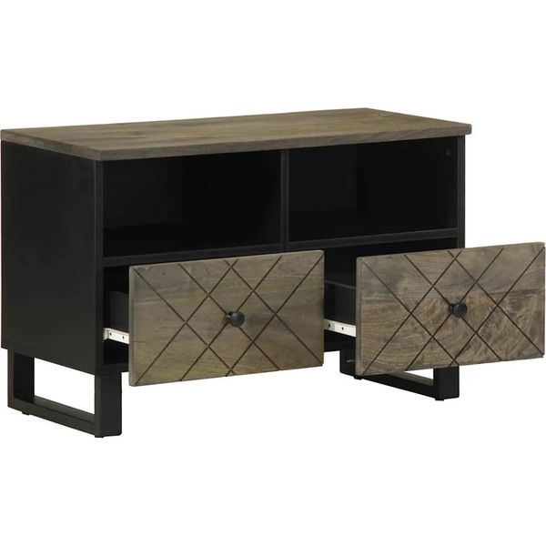 Syfax™ Mobile Porta Tv Nero 70X33X46 Cm In Legno Massello Di Mango-image