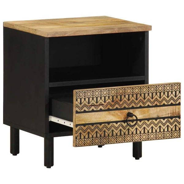 Syfax™ Comodino Nero 40X33X46 Cm In Legno Massello Di Mango Grezzo-image