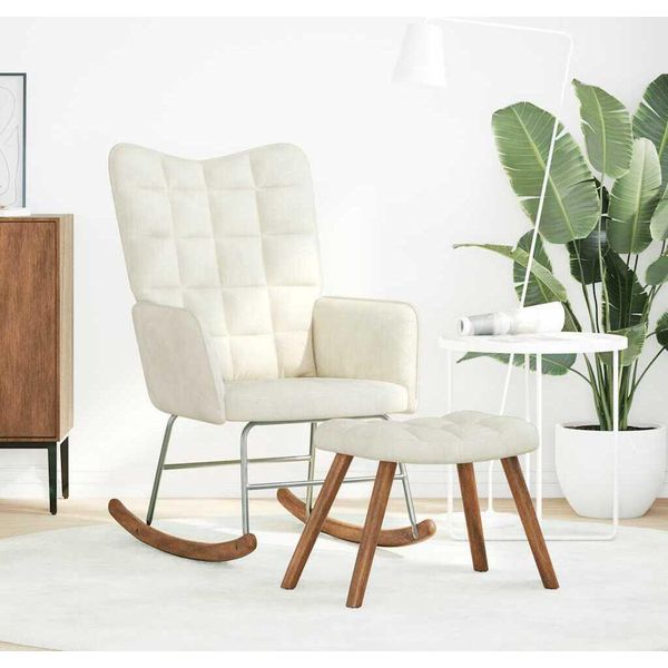 Syfax™ Sedia A Dondolo Con Sgabello In Velluto Crema-image