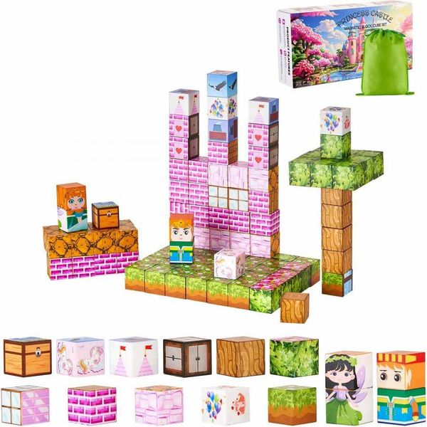 Blocchi Da Costruzione Magnetici 100 Pezzi - Blocchi Montessori Stem Del Castello Della Principessa - Giocattoli Educativi Per Bambini - Ottimizzati Per L'apprendimento Stem-image
