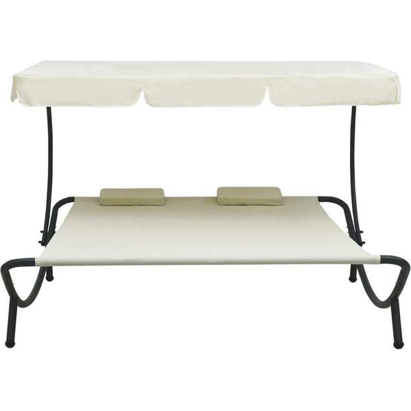 Syfax™ Lettino Prendisole Con Baldacchino E Cuscini Bianco Crema-image