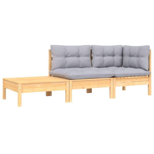 Syfax™ Set Divani Da Giardino 3 Pz Con Cuscini Grigi Massello Di Pino-image