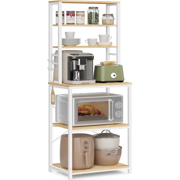 Scaffale Portaoggetti Da Cucina, Bancone Per Caffè, Scaffale Da Panettiere, 6 Ripiani E 6 Ganci, Per Microonde-image