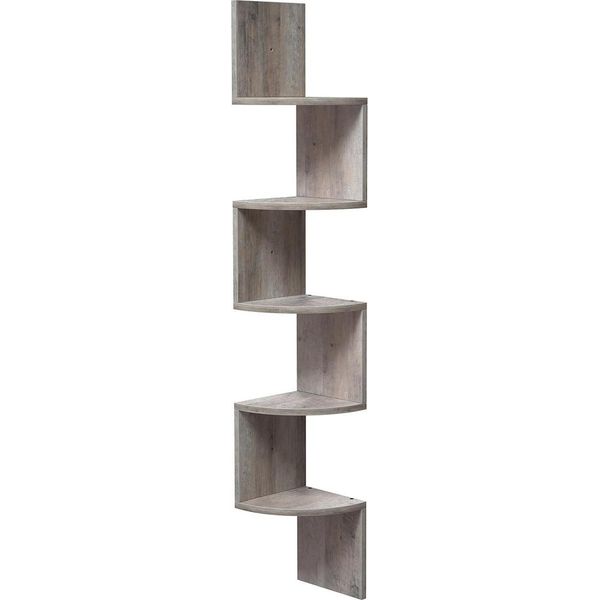 Mensola Angolare, Mensola Da Parete Sospesa A 5 Ripiani Con Design A Zigzag, Libreria, Greige LBC020M01-image