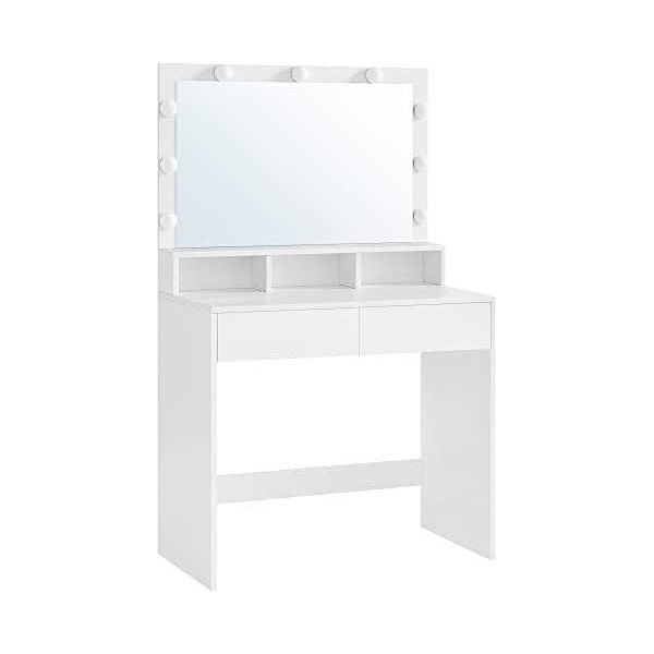 Tavolo Da Toeletta Bianco Con Specchio E Lampadine Led Dimmerabili-image