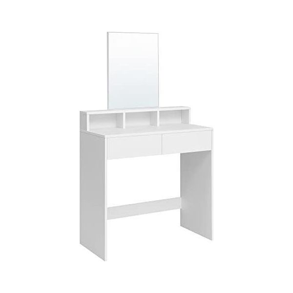 Elegante Tavolo Da Toeletta Bianco Con Specchio E Cassetti Portaoggetti-image