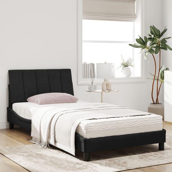 Syfax™ Letto Con Materasso Hanko Nero 100X200 Cm In Velluto-image