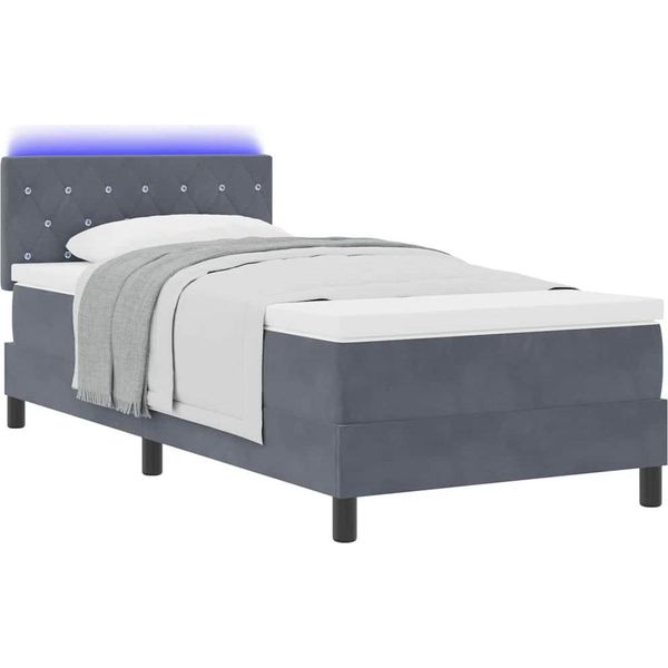 Syfax™ Letto A Sorgente Led Con Led Grigio Scuro 100 X 200 Cm Velluto-image