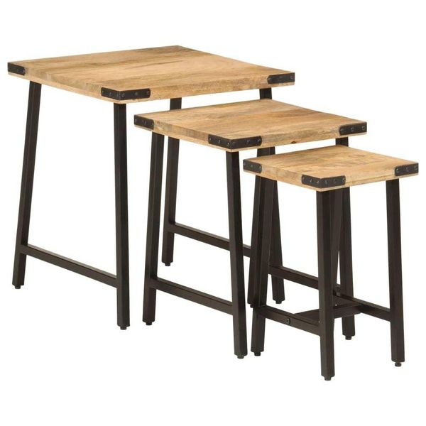Syfax™ Tavolini A Incastro 3 Pz In Legno Massello Di Mango E Ferro-image