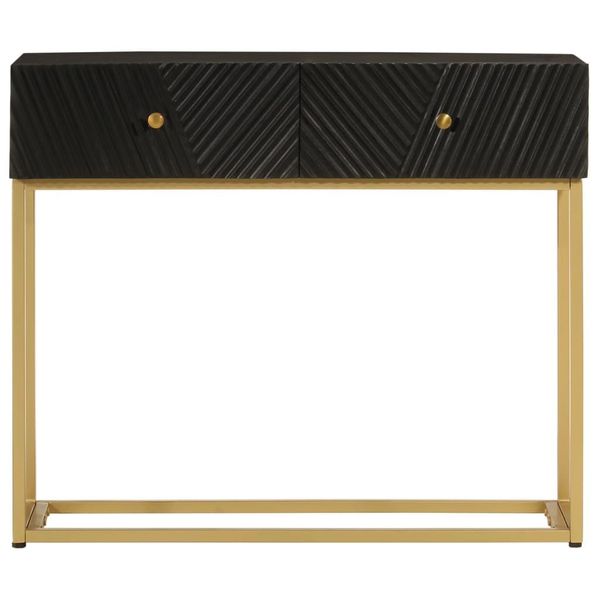 Syfax™ Tavolo Consolle Nero 90X30X76Cm Legno Massello Di Mango E Ferro-image