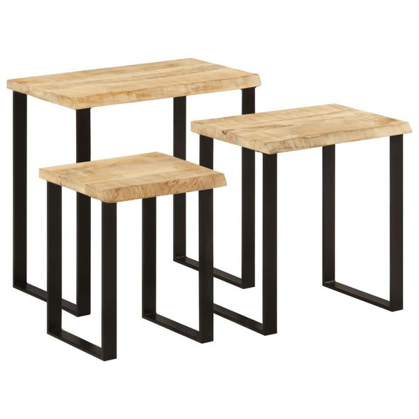 Syfax™ Tavolini A Incastro 3 Pz Bordi Vivi In Legno Massello Di Mango-image
