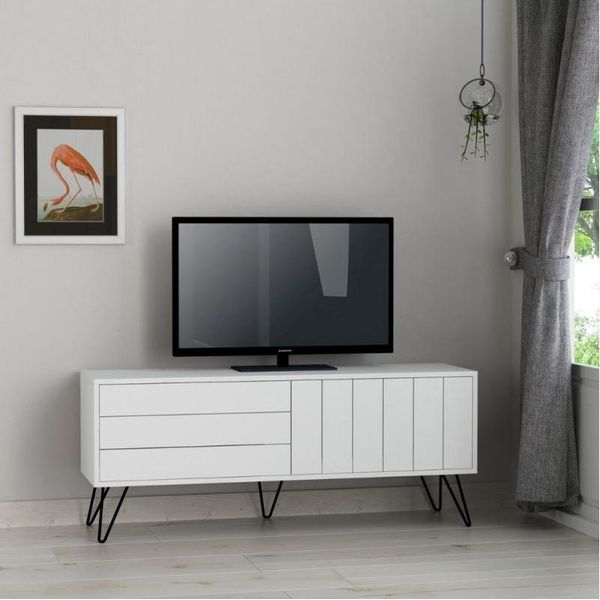 Mobile Porta Tv Con Due Ante A Ribalta Piccadilly 139X36X57 Colore Bianco-image