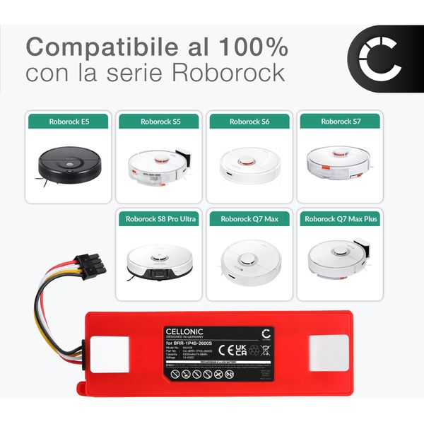 Cellonic, Batteria Per Aspirapolvere Compatibile Con Roborock S7, Mi First Generation SDRJQR01RR (14.4V, 5200Mah)-image