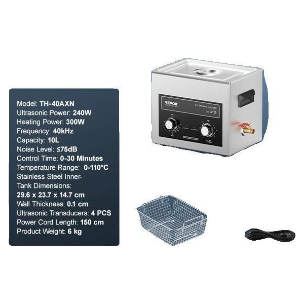 Pulitore A Ultrasuoni, Temperatura Regolabile, Potente Effetto Pulente, 10L, 10L-image