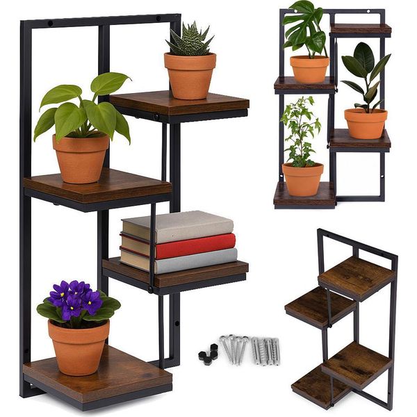 Piantana A Muro Scaffale Per Fiori Appesi 4 Livelli Decorazione Loft Modernhome-image