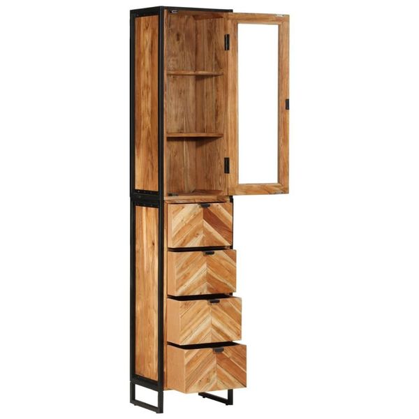 Syfax™ Mobile Da Bagno 40X27X190 Cm In Ferro E Legno Massello Acacia-image