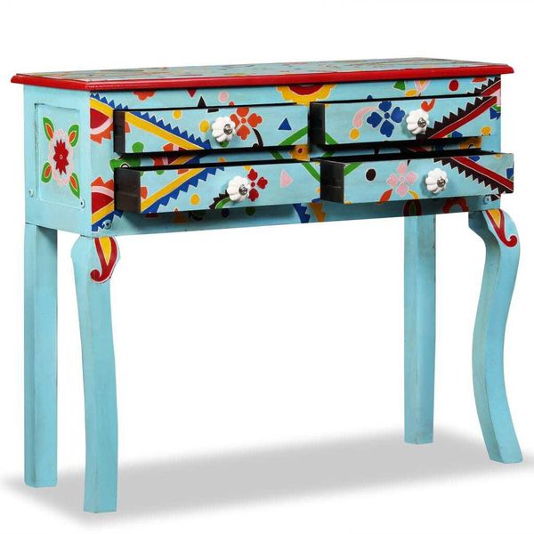 Syfax™ Consolle In Legno Massello Di Mango Blu Dipinta A Mano-image