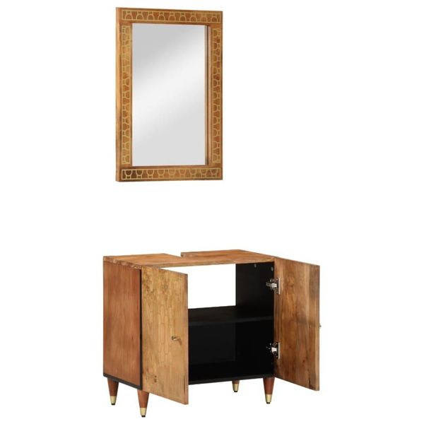 Syfax™ Set Mobili Da Bagno 2Pz In Legno Massello Di Mango-image