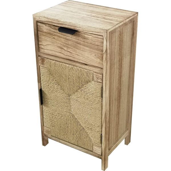 Milani Home - Mobiletto In Legno Con 1 Cassetto E 1 Anta Cm 34 L X 25 P X 64 Hdi Coloremarrone Chiaro-image
