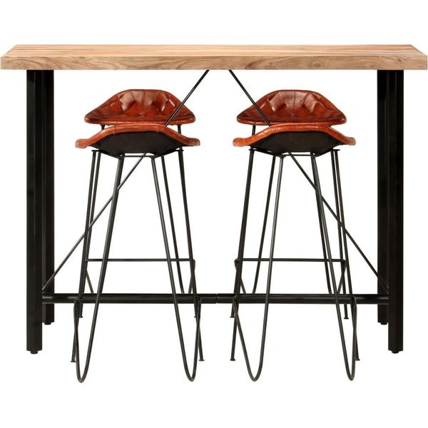 Syfax™ Set Da Bar 5 Pz In Legno Massello E Vera Pelle-image