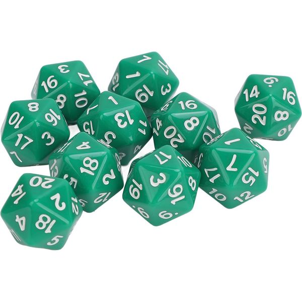 Set Di Dadi Poliedrici Da 10 Pezzi In Plastica, Leggeri, 20 Facce, Per Giochi Di Ruolo, Giochi Da Tavolo, Verde-image
