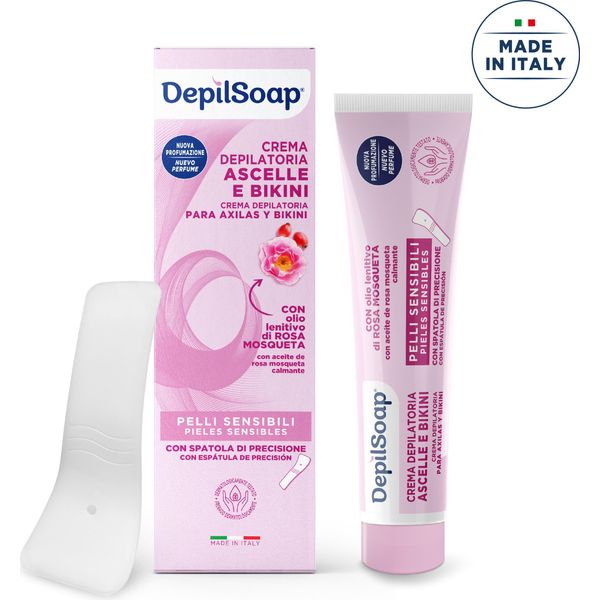 Depilsoap® - Crema Depilatoria Ascelle E Bikini 75 Ml - Pelli Sensibili – Senza Ammoniaca – Arricchita Con Olio Di Rosa Mosqueta E Acido Ialuronico – Profumazione Delicata Dalle Note Fiorite-image