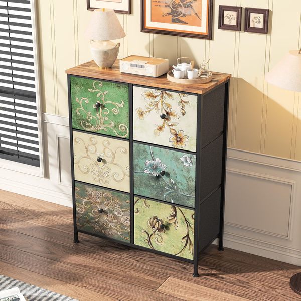 Cassettiera A Sei Cassetti - Cassetti In Tessuto - Piano In Legno - Ideale Per La Camera Da Letto - Struttura In Metallo-image