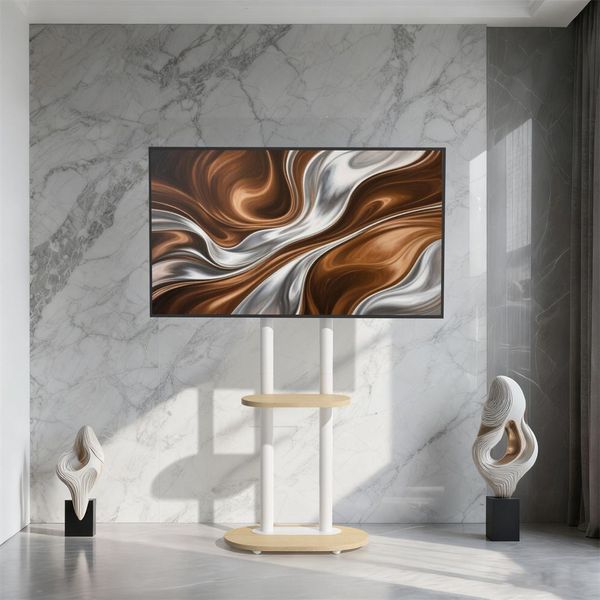 Wisfor Supporto Per Tv Regolabile In Altezza, Supporto Per Tv Arrotolabile, Supporto Da Pavimento Per Tv Con 2 Ripiani Per Supporto Tv Da 40-75 Pollici, Vesa 600X400 Mm, Fino A Max 60Kg-image