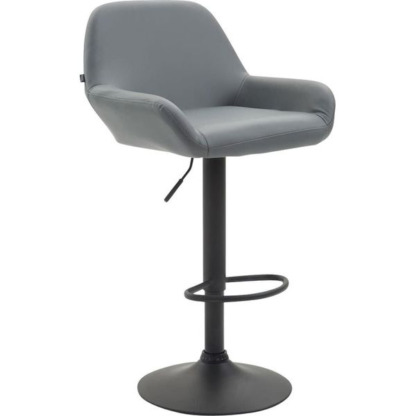 Sgabello Da Bar In Pelle Finta - Sgabello - Sedile Girevole A 360°, Regolabile In Altezza | Colore: Grigio | Colore Base: Nero-image