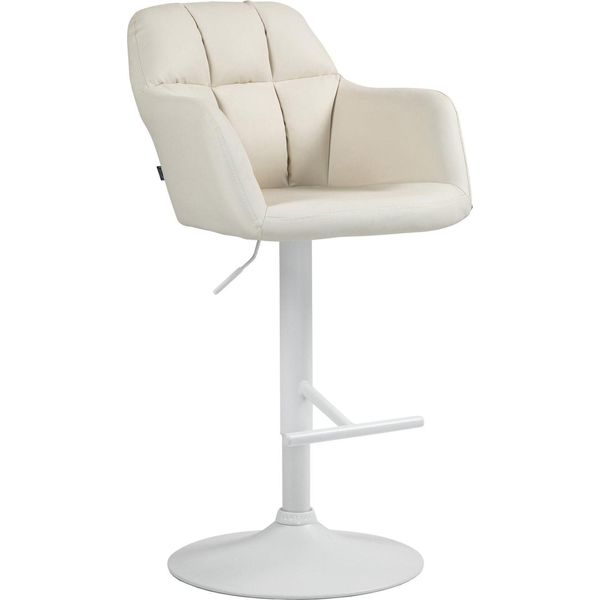 Sgabello Da Bar In Pelle Finta Crema - Sgabello - Altezza Regolabile - Comfort E Design Elegante-image