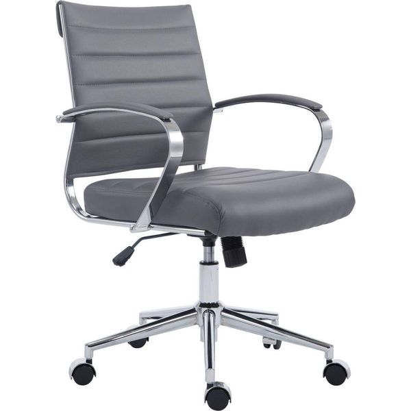 Sedia Ergonomica Da Ufficio, Sedia Da Ufficio - Comfort Regolabile, Struttura Cromata | Materiale: Pelle Finta. Colore: Grigio-image