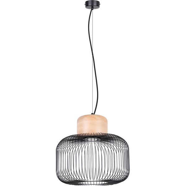 Lampada A Sospensione Gabbia 35 1Xe27 15W Acciaio/Legno 183X35X35Cm Sollux Lighting-image