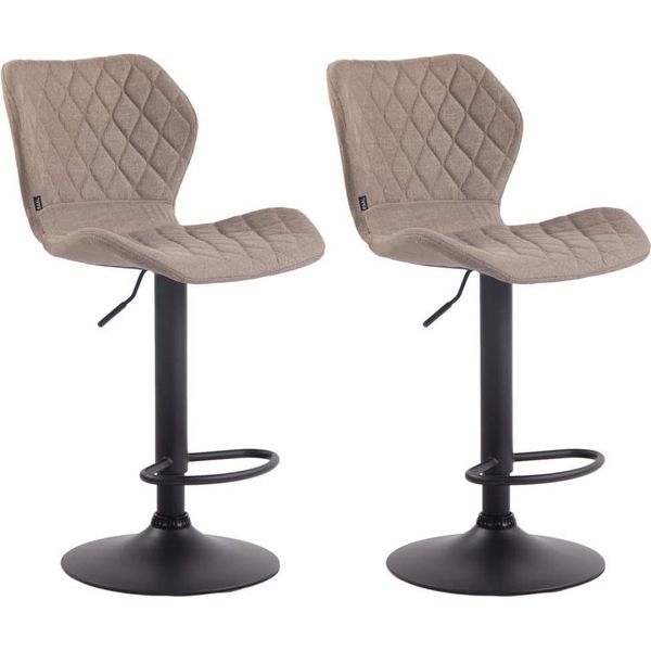 Set Di 2 Sgabelli Da Bar Con Rivestimento In Tessuto - Regolabili E Girevoli - Look Moderno | Colore: Taupe | Colore Base: Nero-image