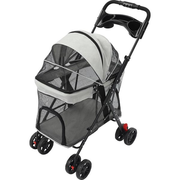 Passeggino Per Animali - Passeggino Per Cani E Gatti - Pieghevole - Con Ruote - Portabicchieri Rimovibile - Per Cani E Gatti Di Piccola E Media Taglia - Grigio/Nero-image