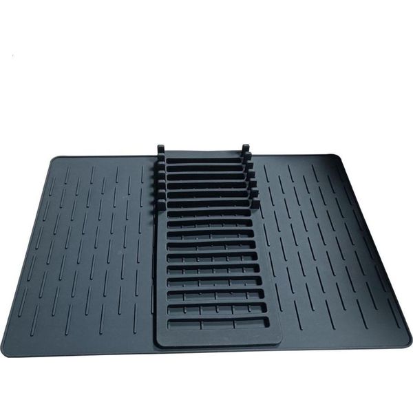 Inf Scolapiatti Pieghevole In Silicone: Tappetino Asciugapiatti & Scolapiatti 2 Pz Nero-image