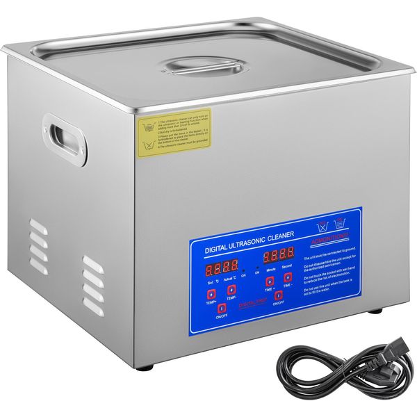 Succebuy Pulitore Ad Ultrasuoni 15L Con Riscaldatore, Pulitore Ad Ultrasuoni In Acciaio Inox Da 360W Per Occhiali, Gioielli, Dentiere, Monete E Altro.-image