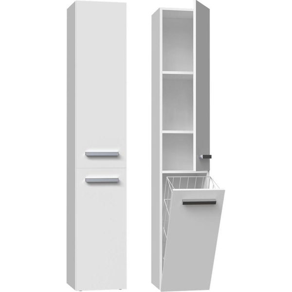 Mobile Da Bagno Nel Iv – Bianco Opaco, Anta Lunga Con Cestello | Colore: Bianco Opaco | Dimensioni: 174X31X30 Cm-image