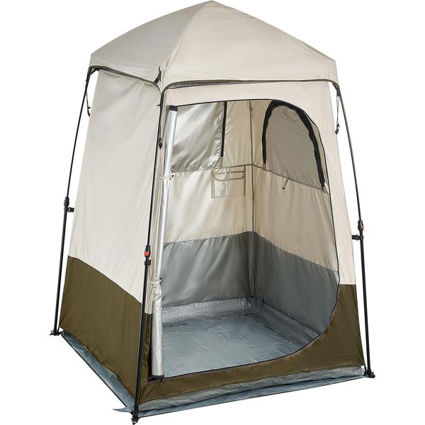 Tenda Doccia Succebuy Con 1 Vano, Tenda Wc Impermeabile (145X145X215 Cm), Tenda Spogliatoio Incl. Picchetti, Corde, Borsa Per Il Trasporto E Barra Trasversale, In Tessuto Oxford 210D Per Campeggio, Spiaggia E Pesca, Color Cachi-image