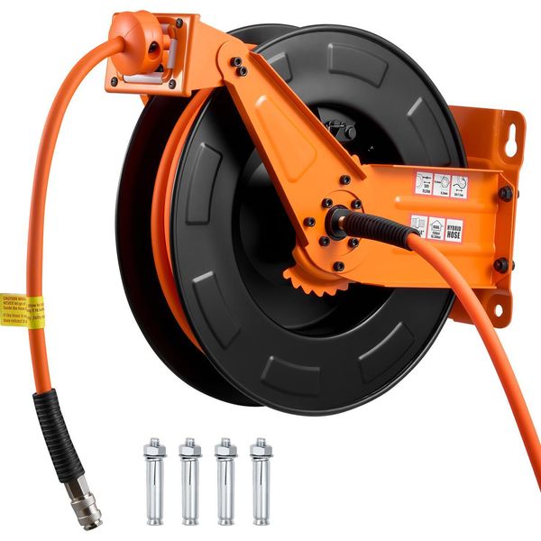Succebuy Avvolgitubo Per Aria Compressa Con Tubo Ibrido Da 15 M, 20 Bar, Avvolgimento Automatico, Cavo Di Alimentazione Da 1,52 M, Montaggio A Parete E A Soffitto, Robusto Doppio Braccio In Acciaio-image