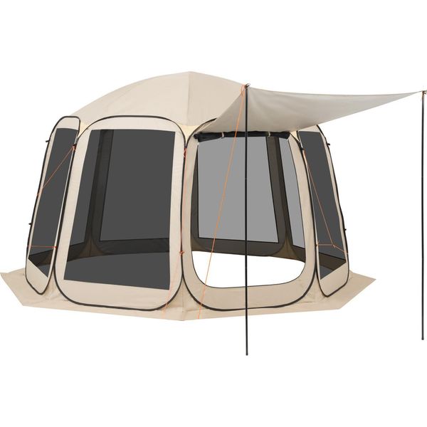Tenda Da Campeggio Succebuy, 365,76X335,28X230 Cm, Tenda Pop-Up Con Tenda Estensibile, Tenda Per 10-12 Persone, Inclusa Borsa Per Il Trasporto E Pareti Laterali In Rete, Ideale Per Patio E Attività All'aperto, Beige-image