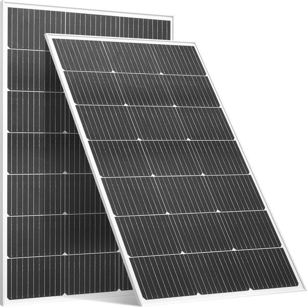 Succebuy Moduli Solari Monocristallini, 100 W In Un Set Di 2, Modulo Fv Con Connessione MC4 E Robusto Telaio In Alluminio, Pannello Solare IP65 Protetto Dall'acqua, Ideale Per L'approvvigionamento Energetico Autosufficiente Su Auto, Barca, Camper O Tetto Piano-image