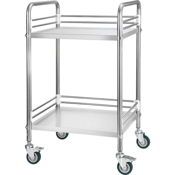 Carrello In Acciaio Inox Succebuy A 2 Ripiani Con Rotelle, Ideale Per Laboratori E Cucine, Carrello Di Servizio Mobile Con Freni Di Stazionamento, Versatile Nell'uso In Strutture Mediche, Ristoranti E Cucine-image